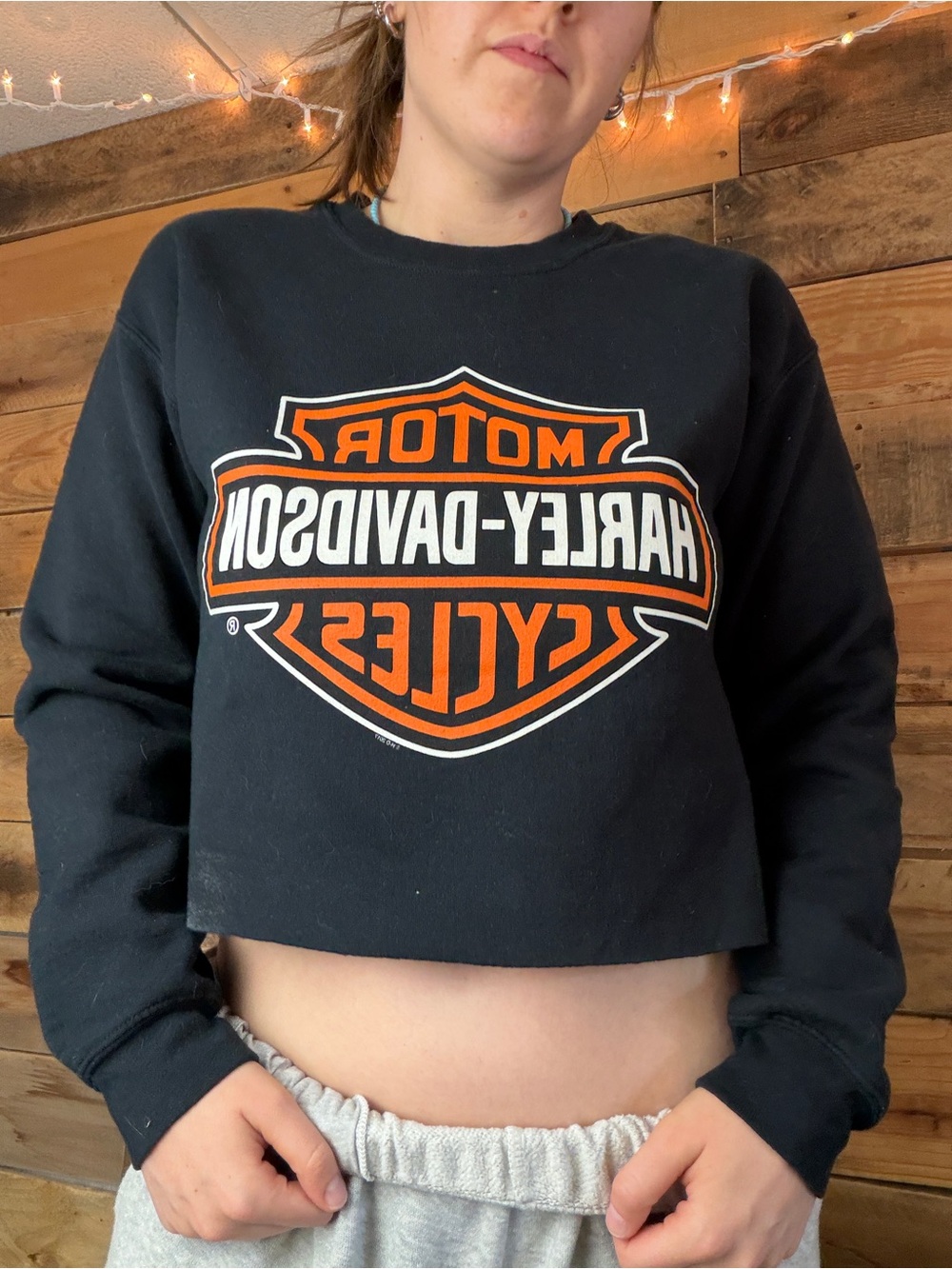 Harley-Davidson Black Cropped Conrad’s Eagle Logo Sweatshirt